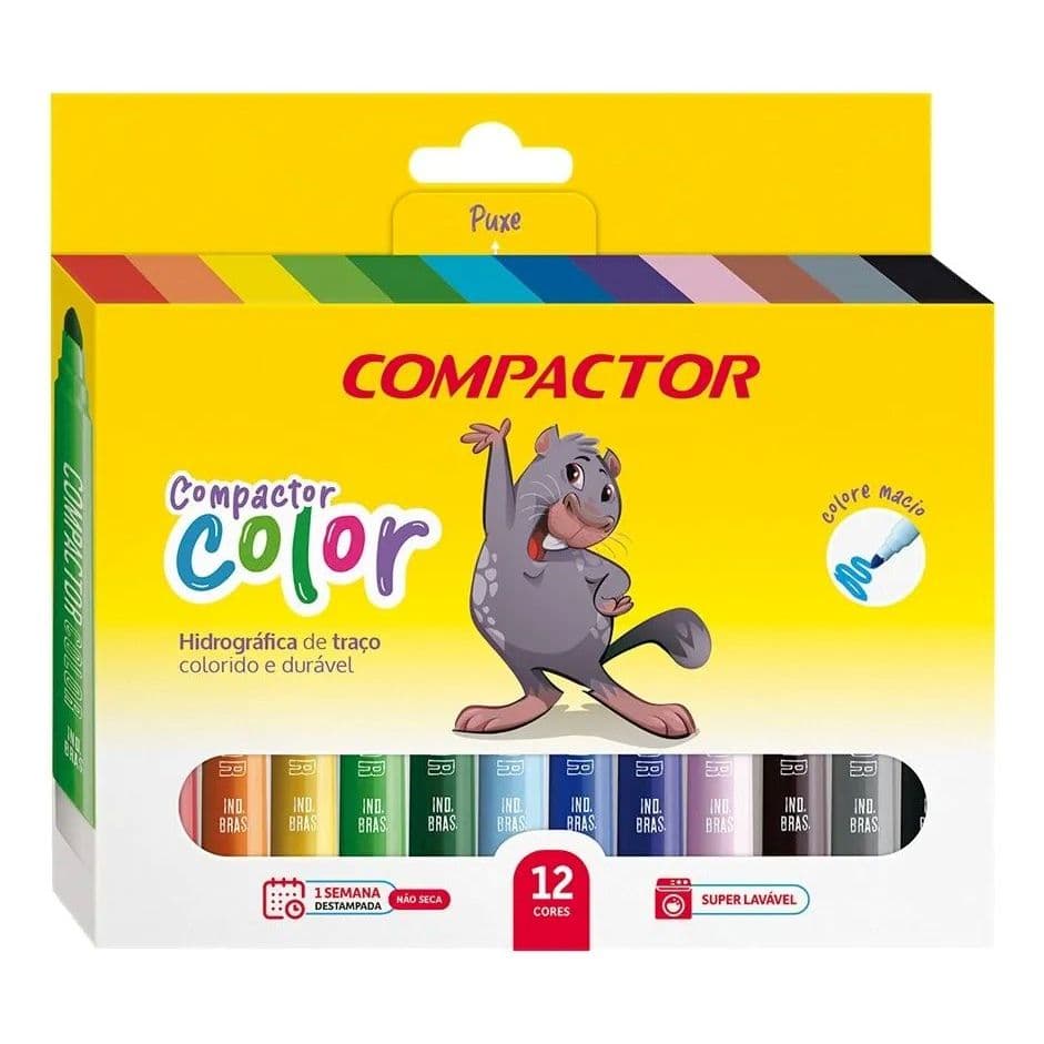 Canetinha Jumbo Hidrografica 12 Cores Compactor Color / Canetinha Jumbo Hidrográfica