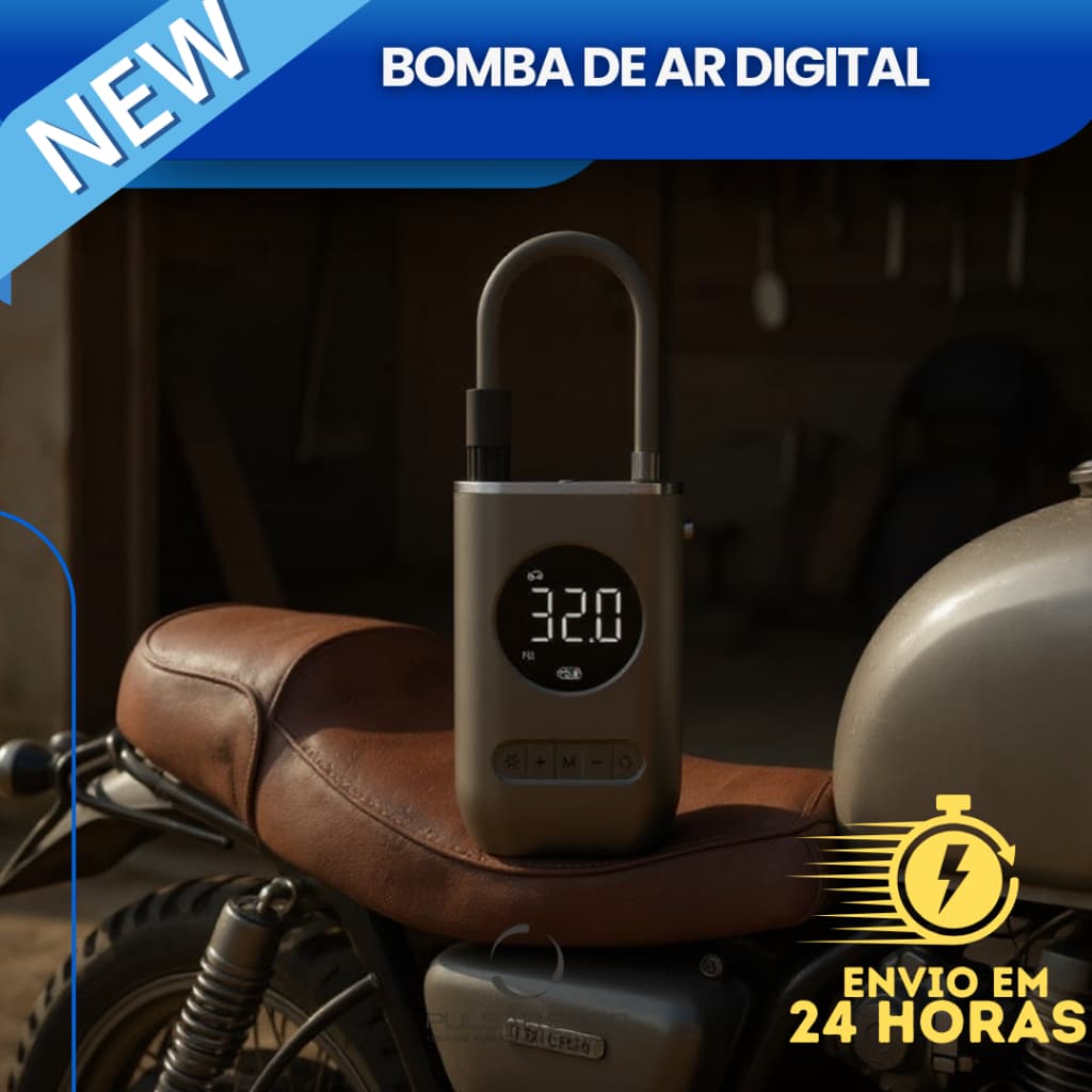Bomba de Ar Digital Mini Calibrador Compressor de Pneus Carro Moto Bike Com Lanterna Led Portátil