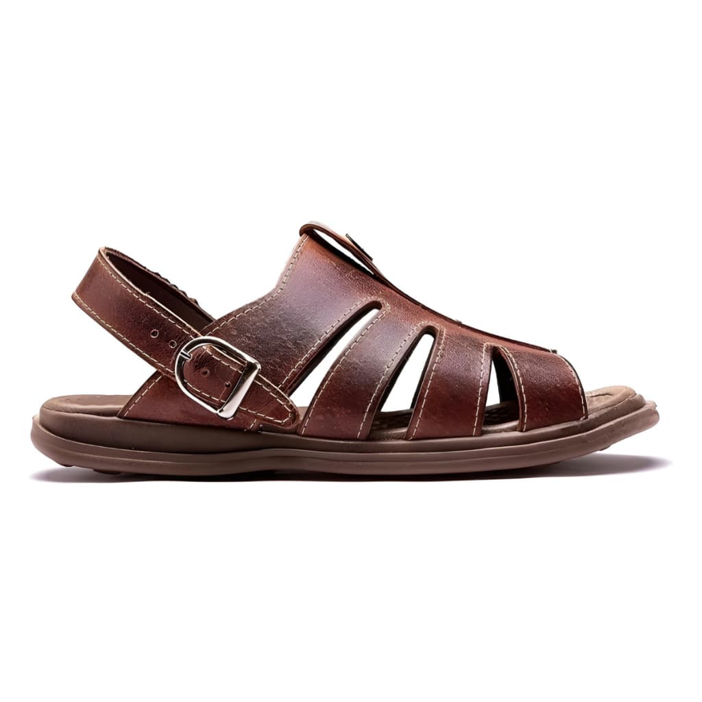 Sandália Franciscana Masculina  em Couro Legítimo Chinelo Anti-Stress Casual Confortavel Macia