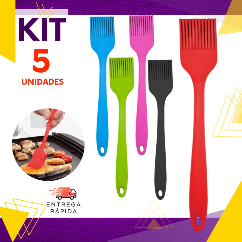 Kit 5 ou 3 un - Pincel De Silicone Uso Culinário Churrasco E Confeitaria Premium