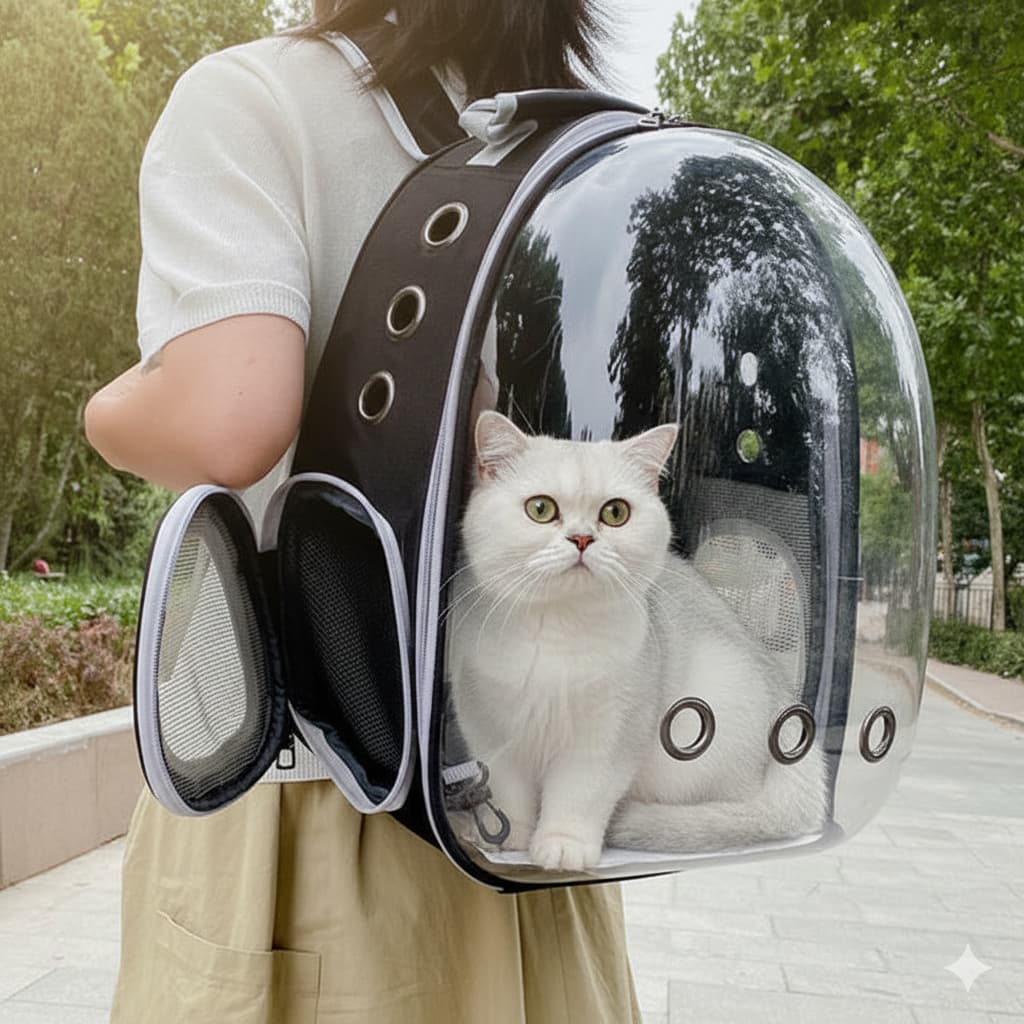 Mochila Transporte Pet Aérea - Bolha Panorâmica Respirável para Gato/Cachorro até 6.5kg com Alça Ergômica