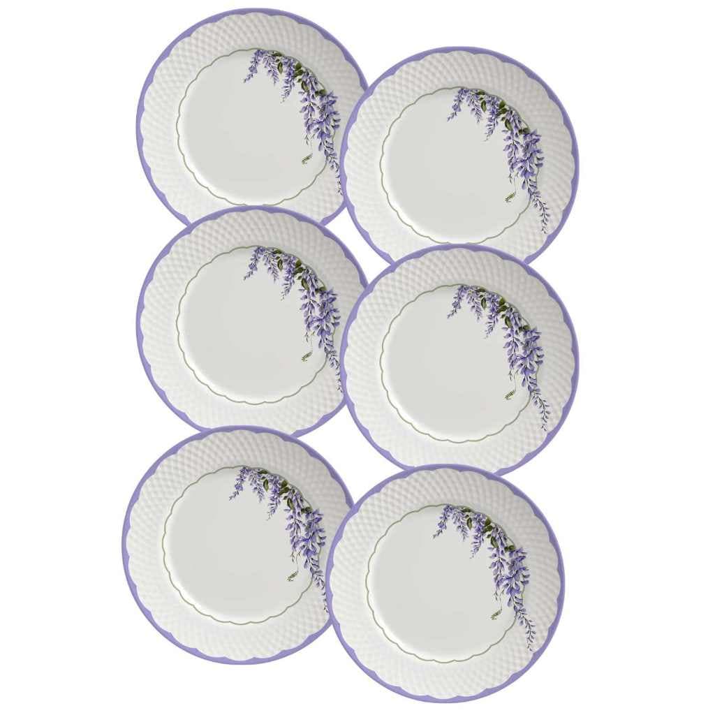 Jogo 6 Prato Raso Jantar Florido Ceramica Alleanza Lolly pascoa