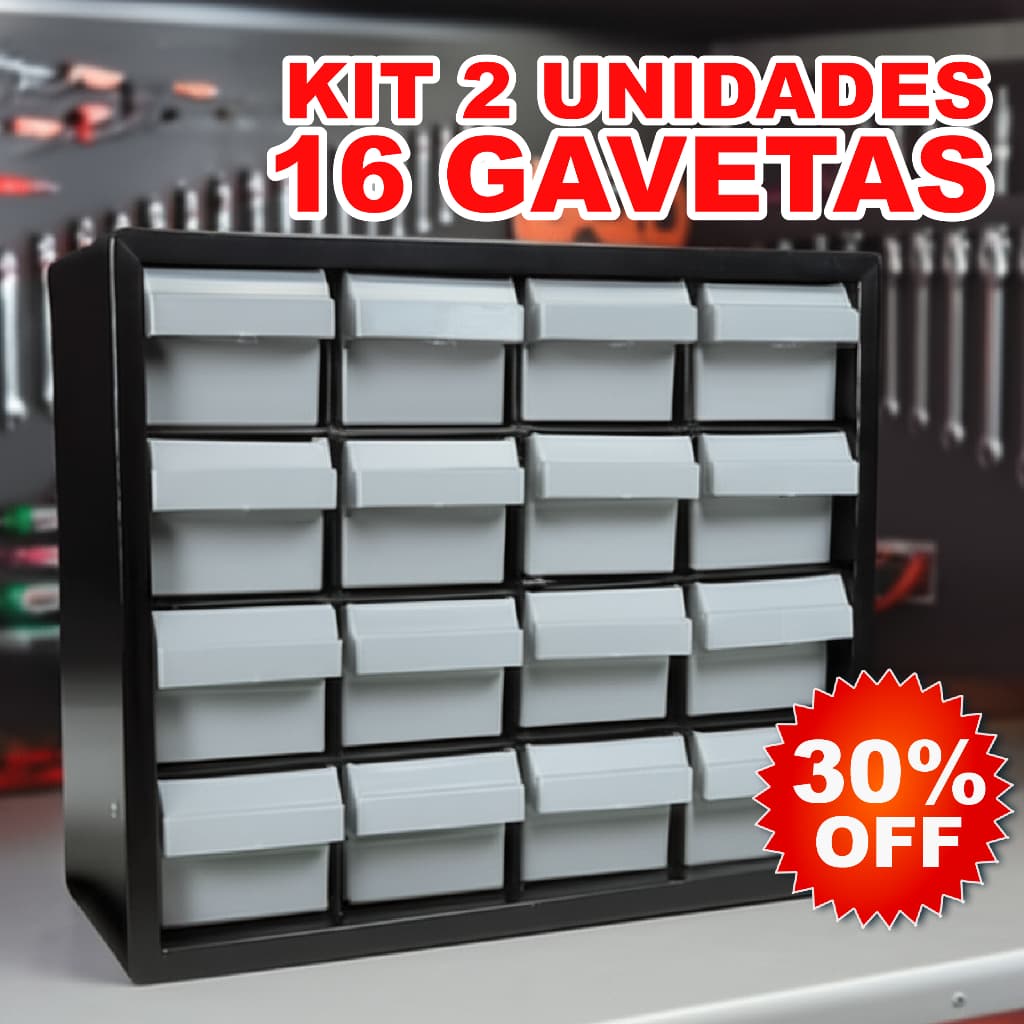 Kit 2 Organizador Gaveteiro Plástico 16 Gavetas 7000 Para Itens Pequenos, Ferramenta, Pesca, Costura