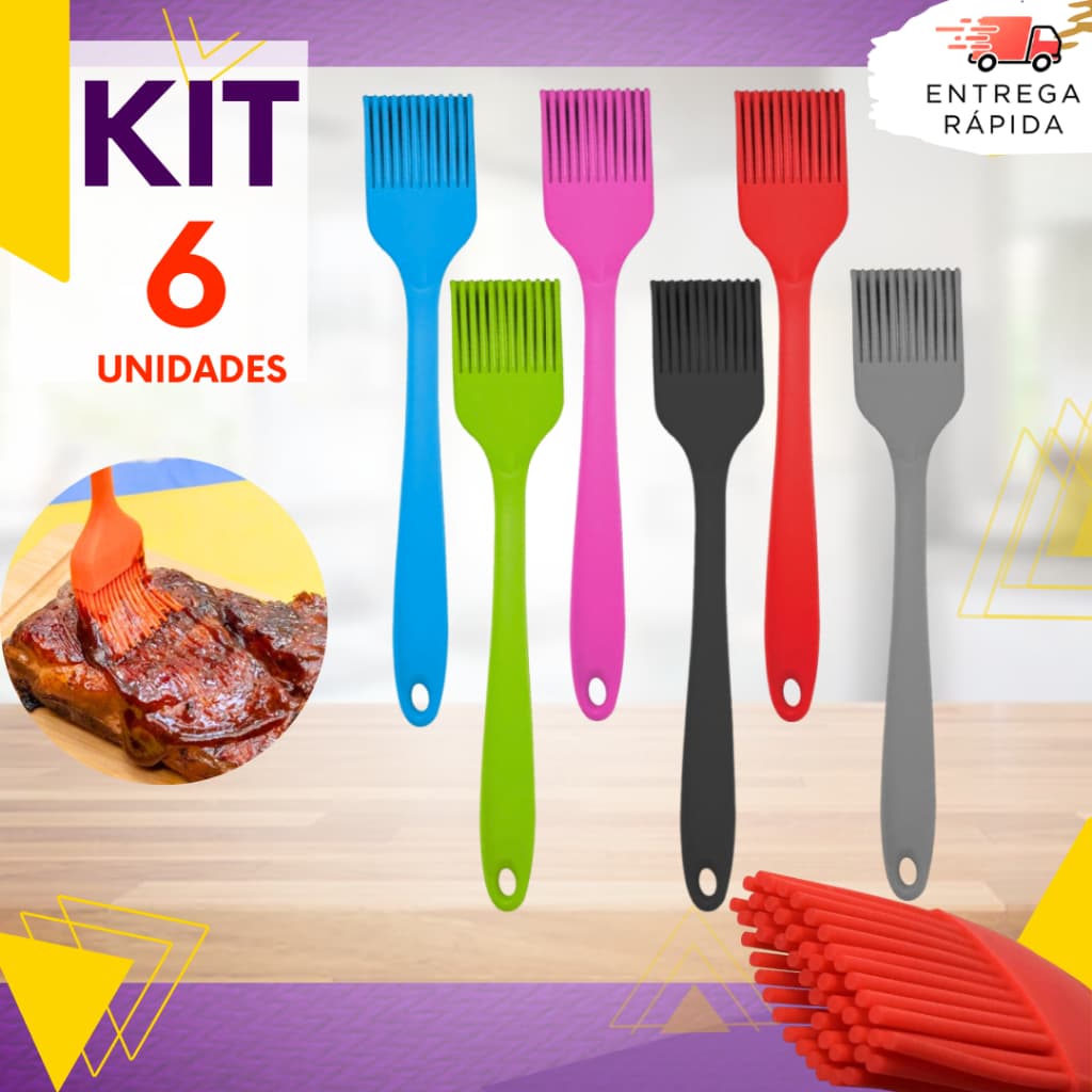 Kit 6 ou 3 un - Pincel De Silicone Uso Culinário Premium Confeitaria e Churrasco