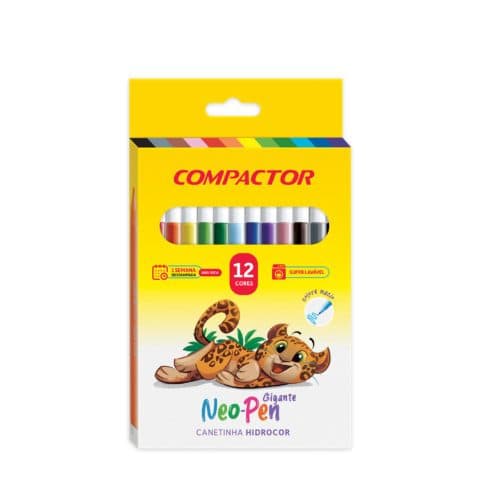 Canetinha Hidrocor Gigante  Com12 Cores Neon Pen Compactor /Caneta Hidrocor Neo-pen Gigante 12 Cores