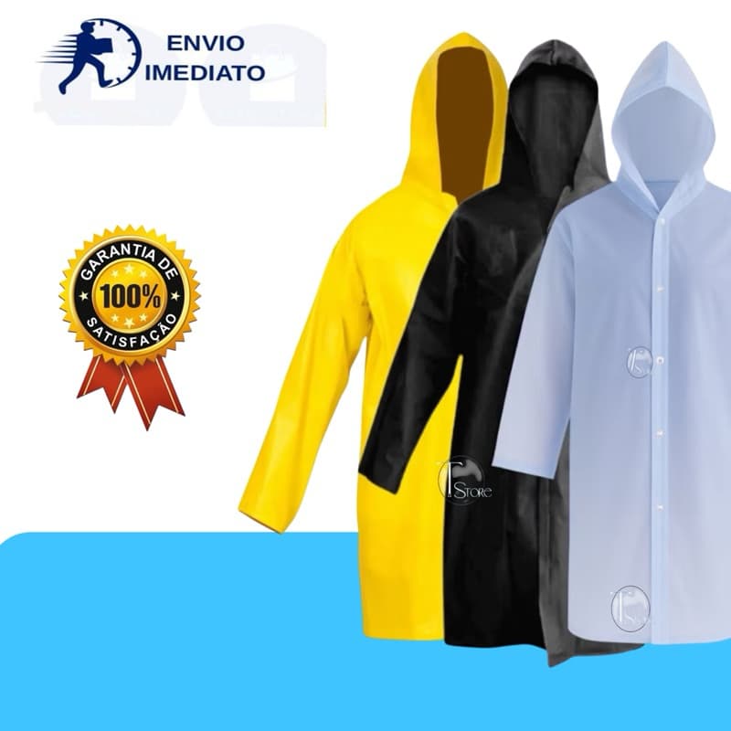 Capa De Chuva Forrada Impermeável Com Capuz Resistente Preta Amarela