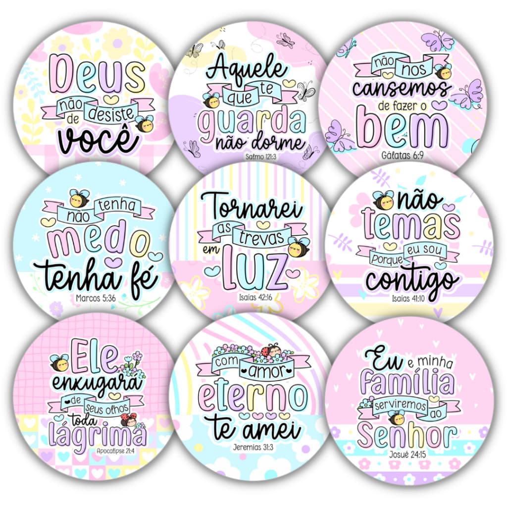 Kit 100 Adesivos Frases Religiosas Salmos Versículos Frases Bíblicas Embalagem Cliente