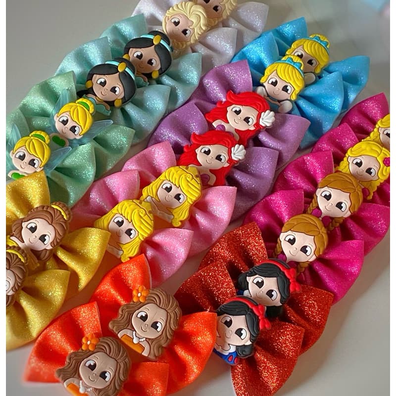Par de Laços com brilho princesas Disney para cabelo meninas Faixinha/bico de Pato/xuxinha