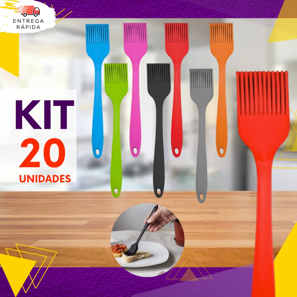 Kit 20 ou 15 un - Pincel De Silicone Uso Culinário Churrasco C/Haste Resistente
