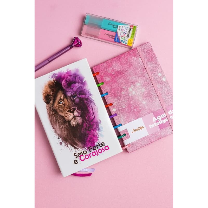 Kit Bíblia Sejá Forte e Corajosa + Caderno Inteligente + Marca Texto e Caneta Envio imediato