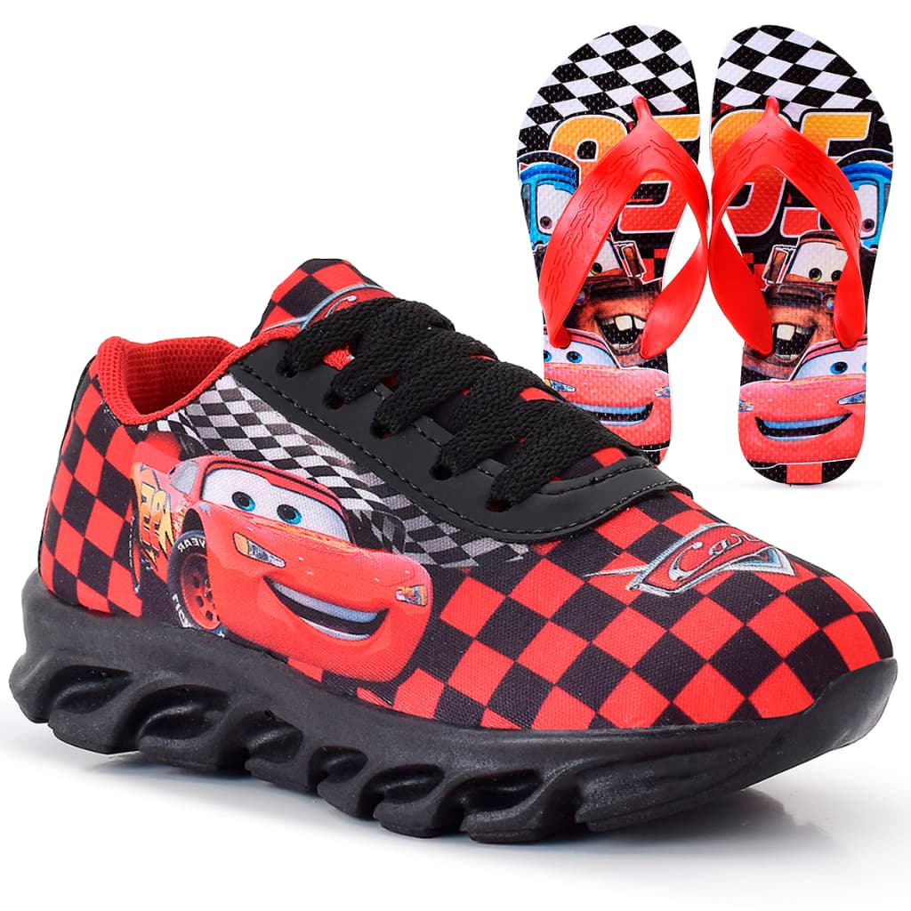 Kit Tênis Infantil Relâmpago Mcqueen Casual + Chinelo