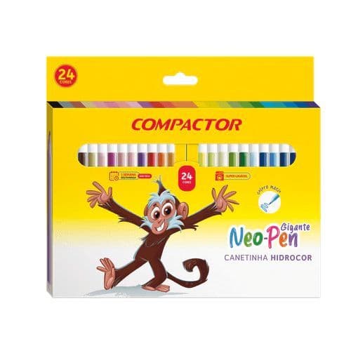 Canetinha Hidrocor Gigante Com 24 Cores Neon Pen Compactor /Caneta Hidrocor Neo-pen Gigante 24 Cores