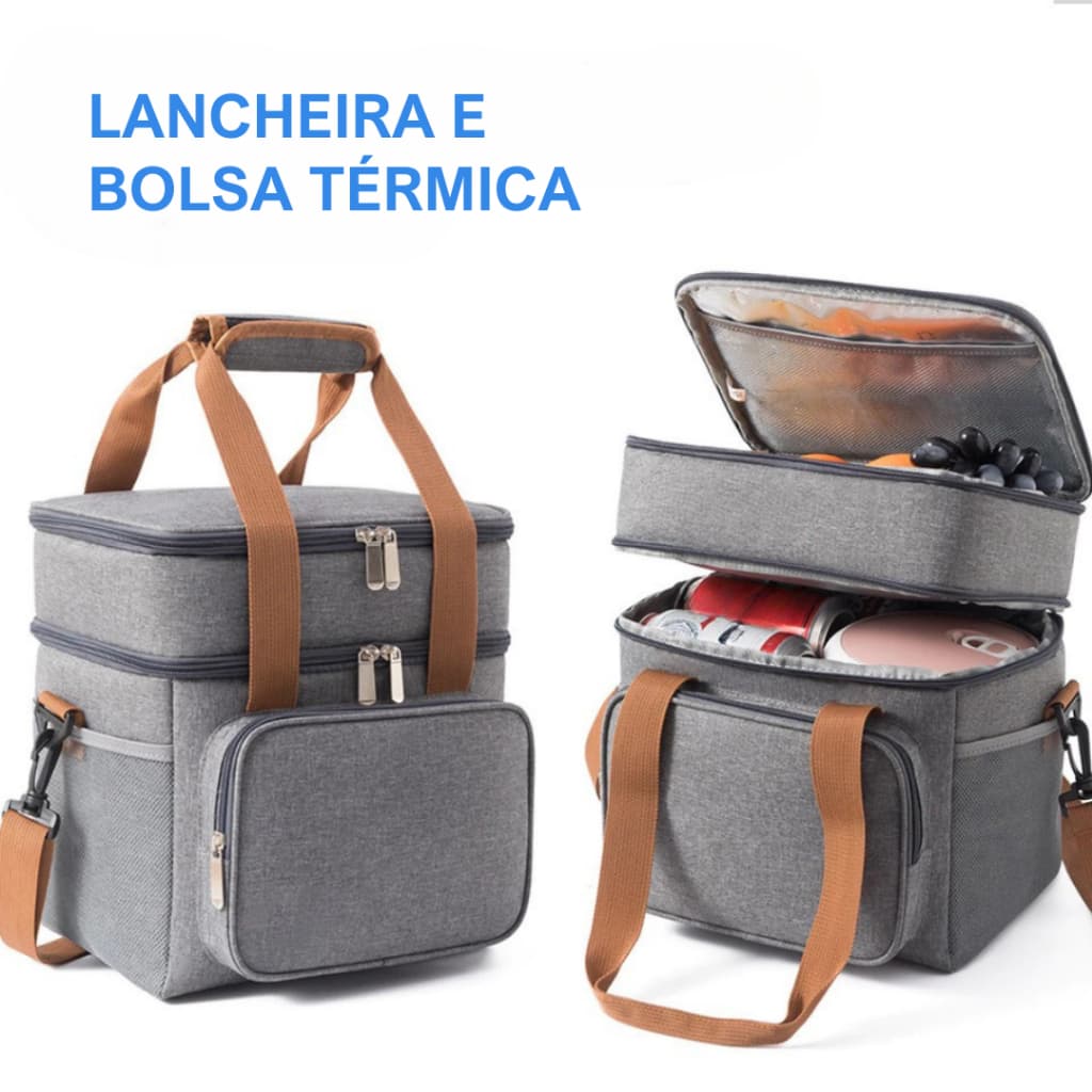 Bolsa Térmica Grande com 2 Compartimentos e Alça Ajustável – Ideal para Marmita e Lanches
