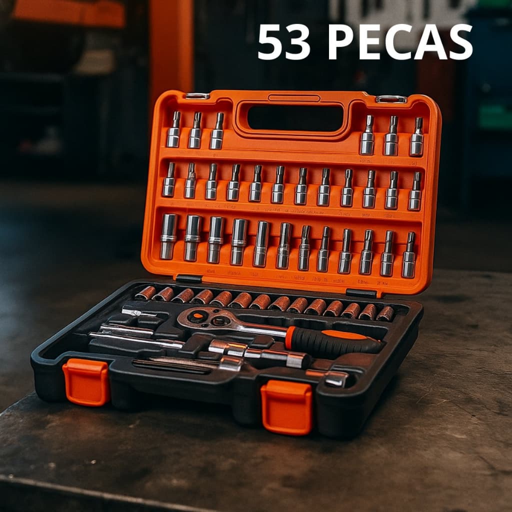 JOGO CHAVE SOQUETE 53 PÇ ALLEN SEXTAVADO KIT IMPACTO CATRACA COMBINADA C/MALETA  1/4 AÇO VANADIUM