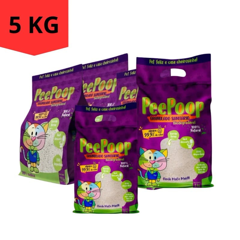 KIT 5 PC AREIA SANITÁRIA DE MANDIOCA MÉDIA  GATOS Pacotes de 1kg  100% NATURAL, FEITO DE MANDIOCA. FORMA TORRÕES FIRMES