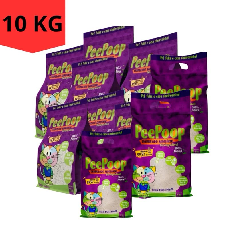 KIT 10 PC AREIA SANITÁRIA DE MANDIOCA MÉDIA  GATOS Pacotes de 1kg  100% NATURAL, FEITO DE MANDIOCA. FORMA TORRÕES FIRMES