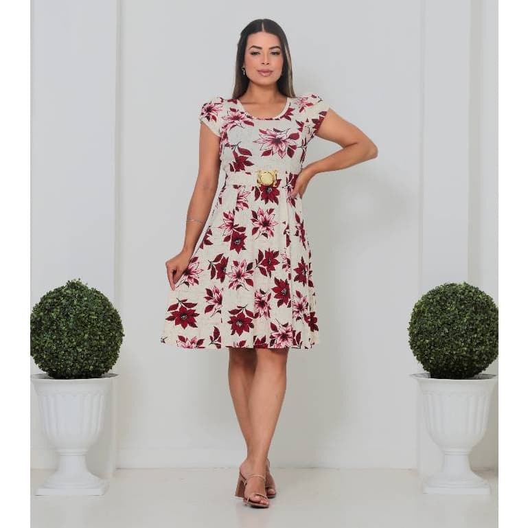 Vestido Mídi Estampado Floral com Cinto M, G e GG