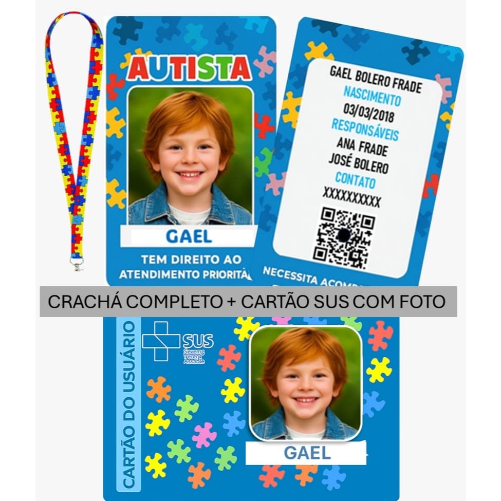 CRACHÁ AUTISTA PERSONALIZADO COM QR CODE