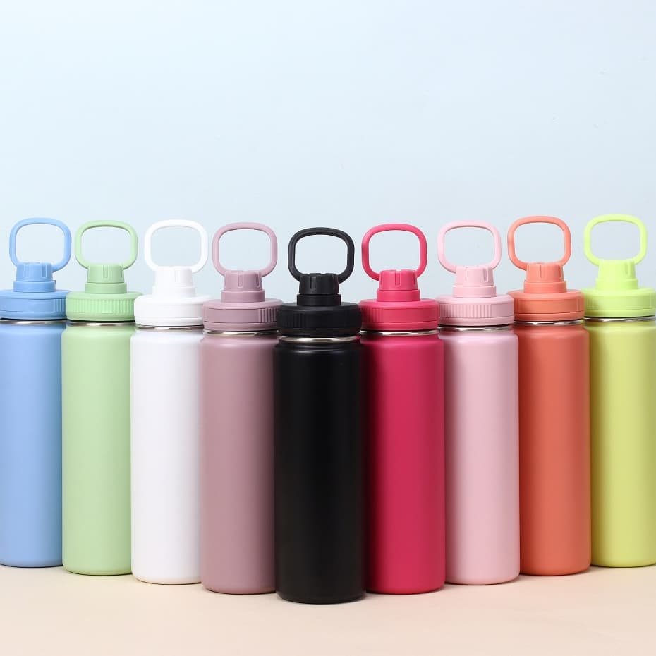 Garrafa Térmica Esportiva Inox 350ml 600ml 800ml com Alça, Base de Silicone e Isolamento Térmico