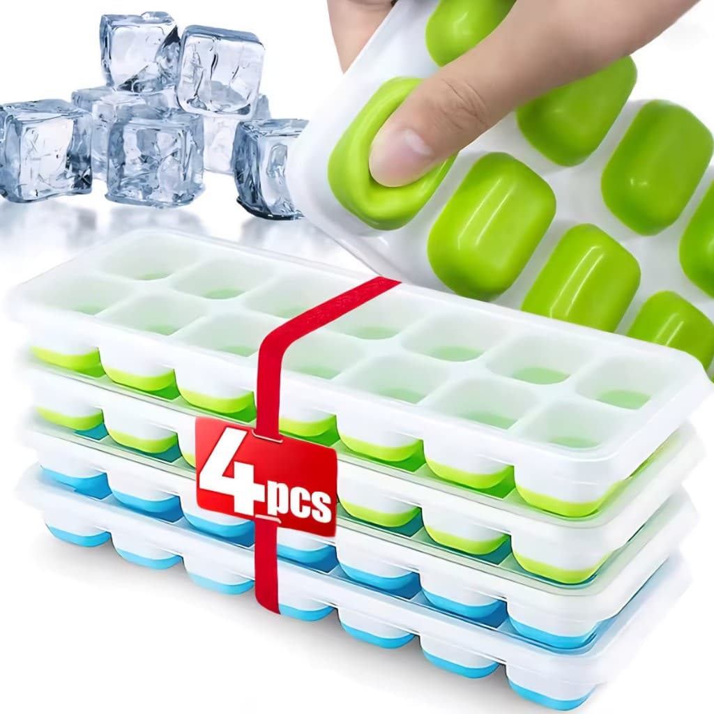 Forma de Gelo Com Tampa e Fundo de Silicone – 14 Cubos