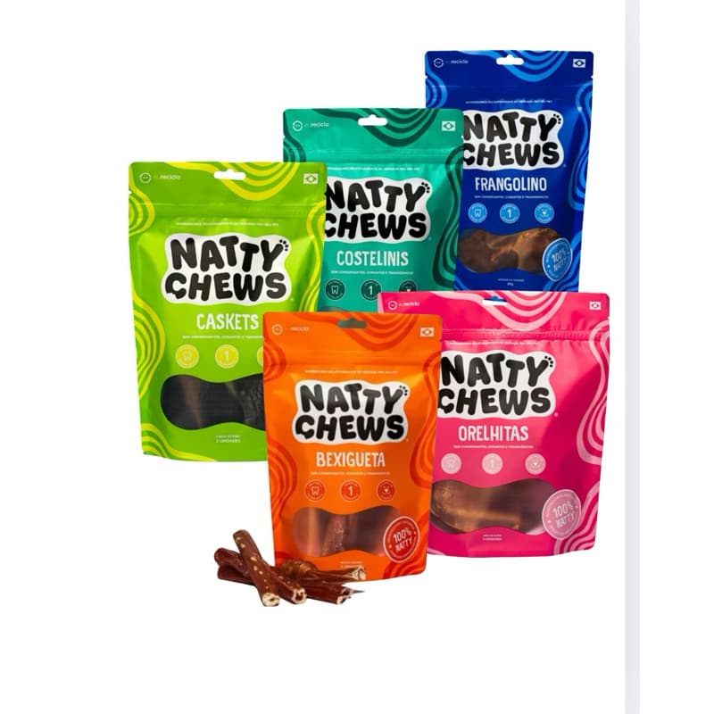 Kit com 5 Pacotes de Petiscos 100% Natural Sabores Variados para Cães Natty Chews