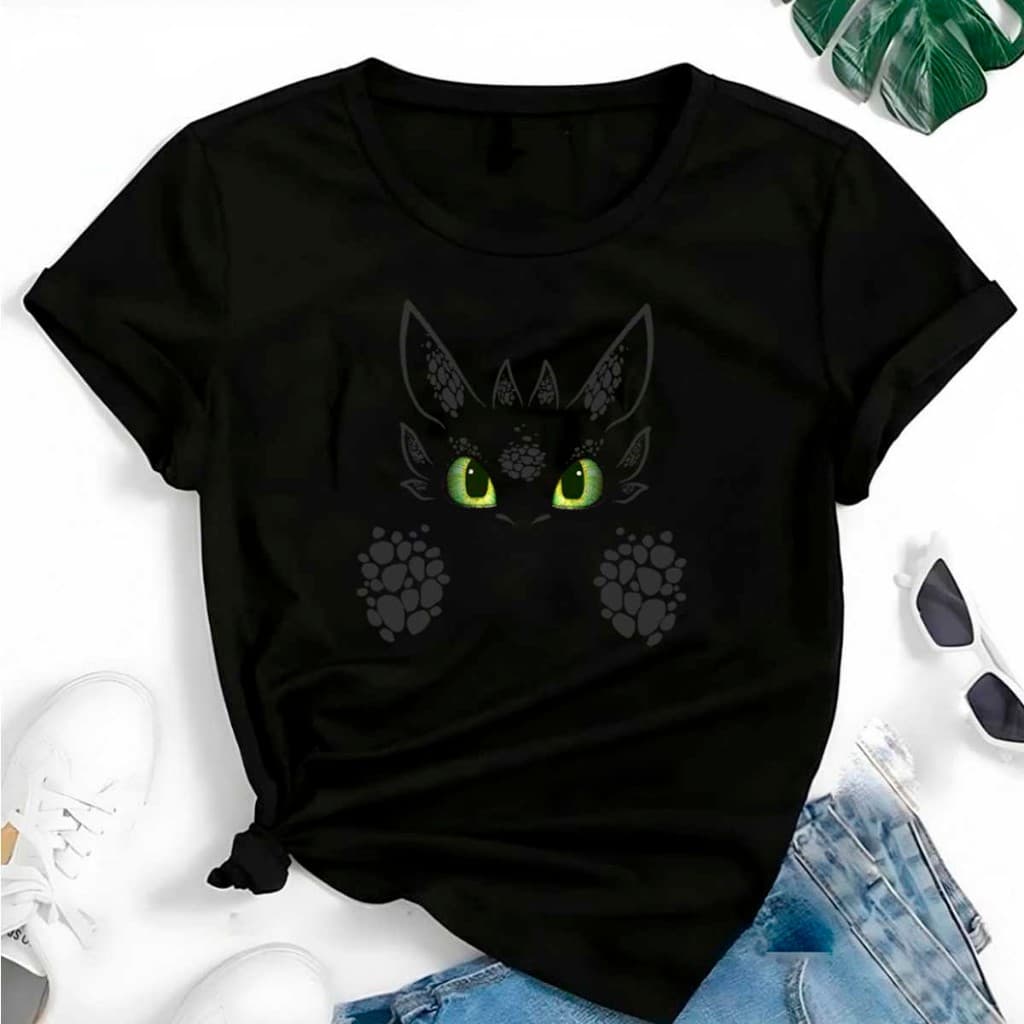 Camisa Camiseta T-Shirt Algodão Casual Premium Banguela olhos E Patas Como treinar seu dragao Fofinho
