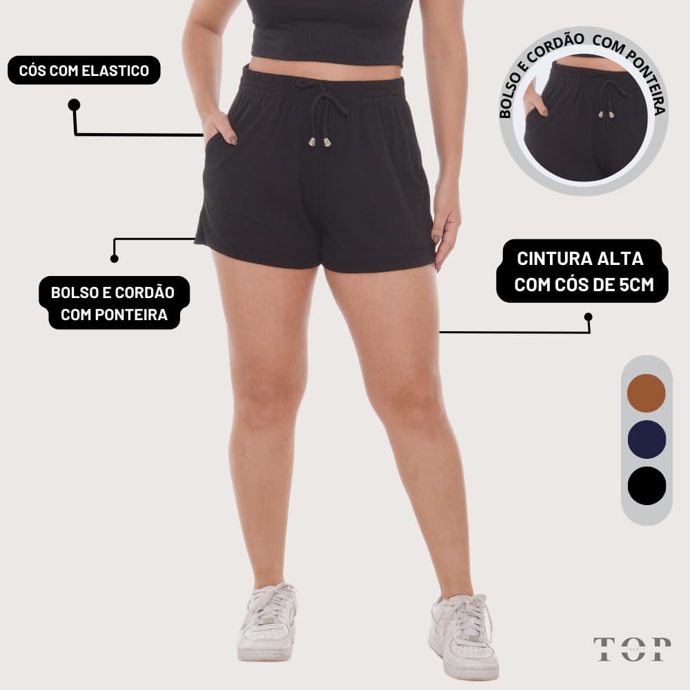 Short Feminino Esportivo com Bolsos Laterais Cordão com Ponteira Confortavel