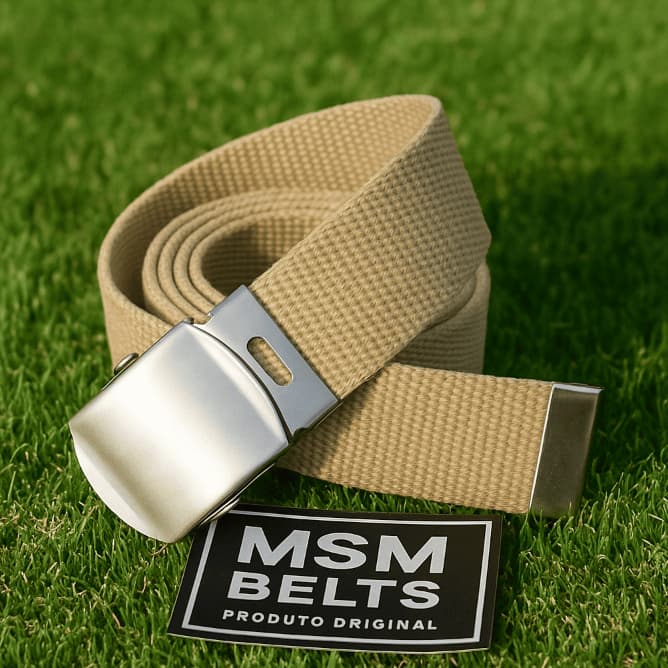 Cinto Tatico Militar Bege  Nylon Ajustável Fivela MetálicaTamanho P ao Plus Masculino Feminino