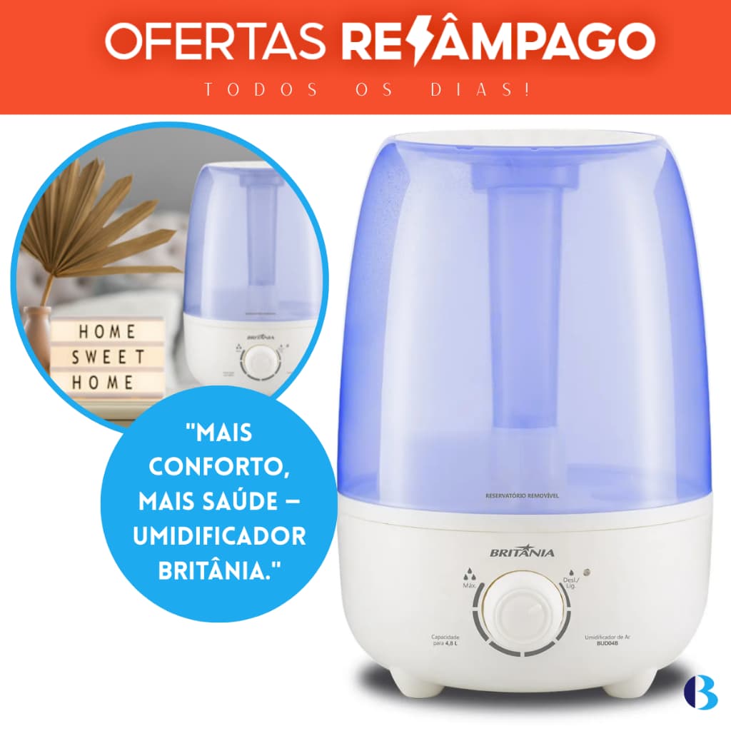 Umidificador De Ar Ultrassônico Silencioso Para Tempo Seco Para Melhorar A Respiração 4,8L Britânia