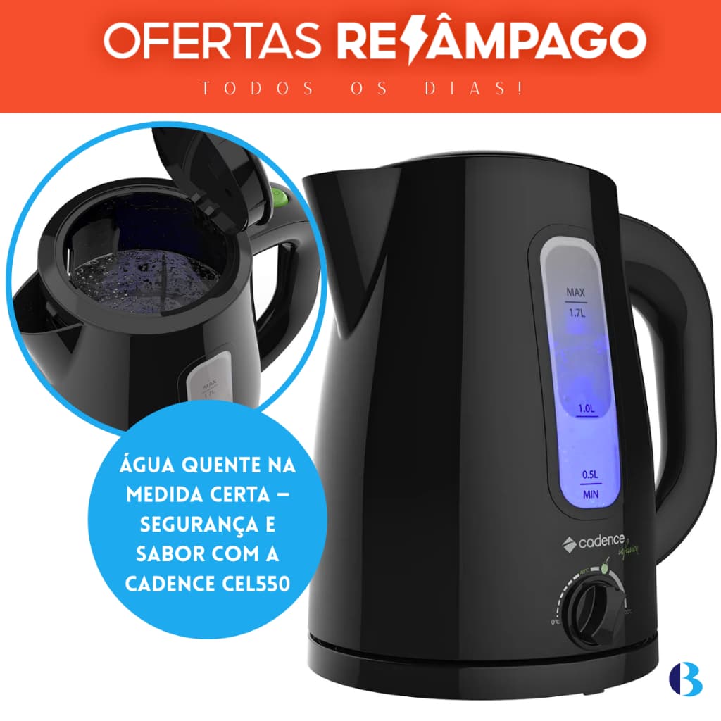 Chaleira Elétrica Com Desligamento Automático Filtro De Infusão Chá E Café Preta Cel550 1,7L Cadence