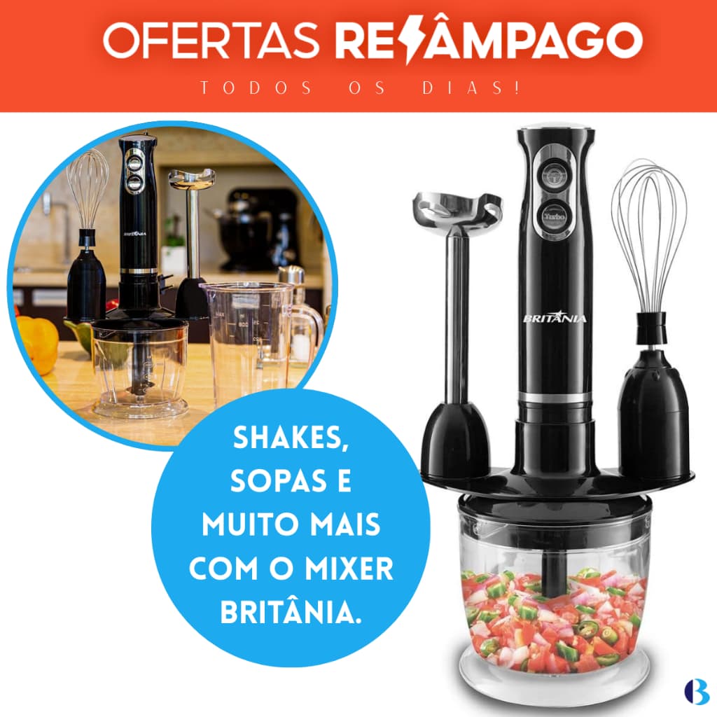 Mixer Triturador Batedor 3 Em 1 Portátil Copo Dosador Para Shakes E Sopas BMX400P 127V Britânia