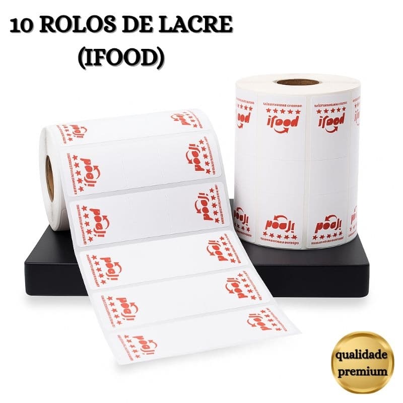 Lacre Adesivo iFood 100x30mm Vermelho |10  Rolos com 1000 Etiquetas Cada | 33m