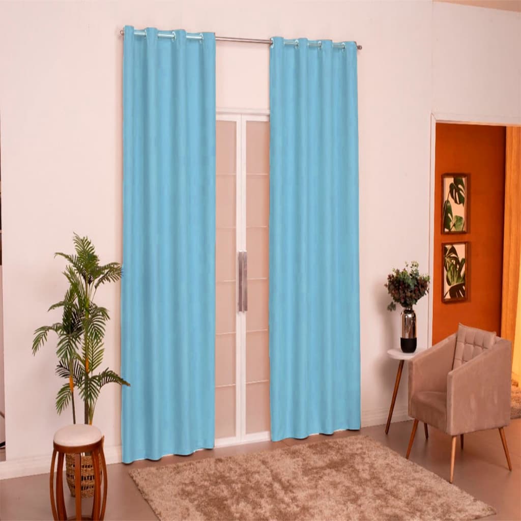 Kit quarto e sala Cortina Antonella 2,00 x 1,80 Azul bebê + varão de brinde