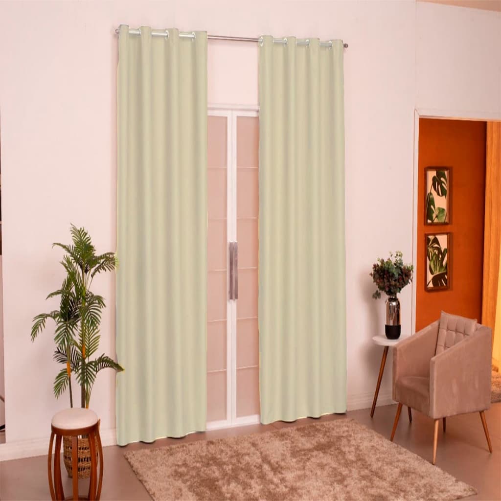 Kit quarto e sala Cortina Antonella 2,00 x 2,35 Palha + varão de brinde