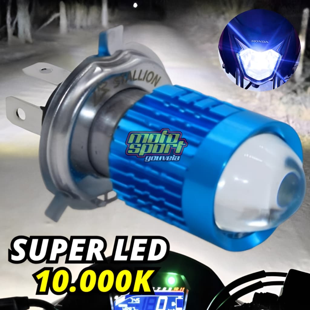 Lampada Moto Bombillo 10.000K Led Stallion Farol H4  Super Branca STG 301