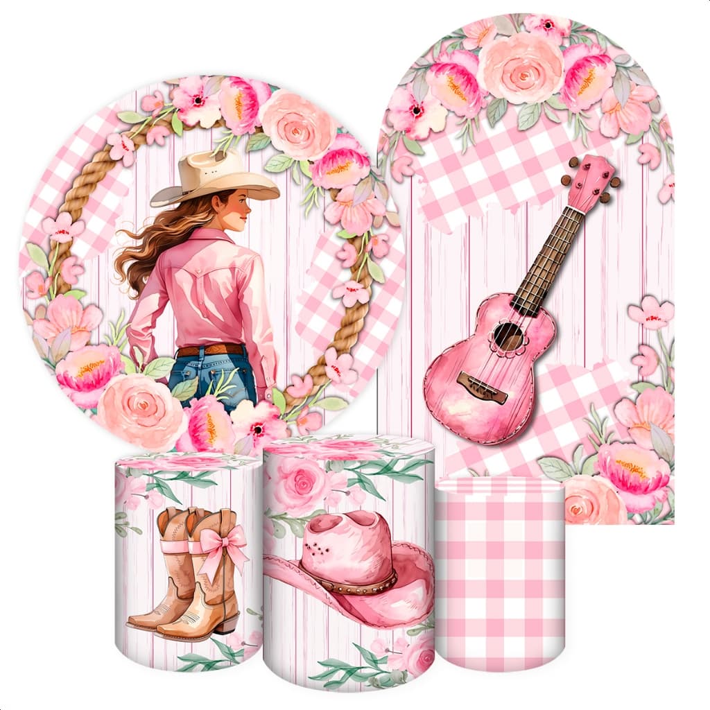 Capas Sublimadas Painel Festivo Tema Boiadeira Violão Cavalo Painel Redondo Cilindro Retangular