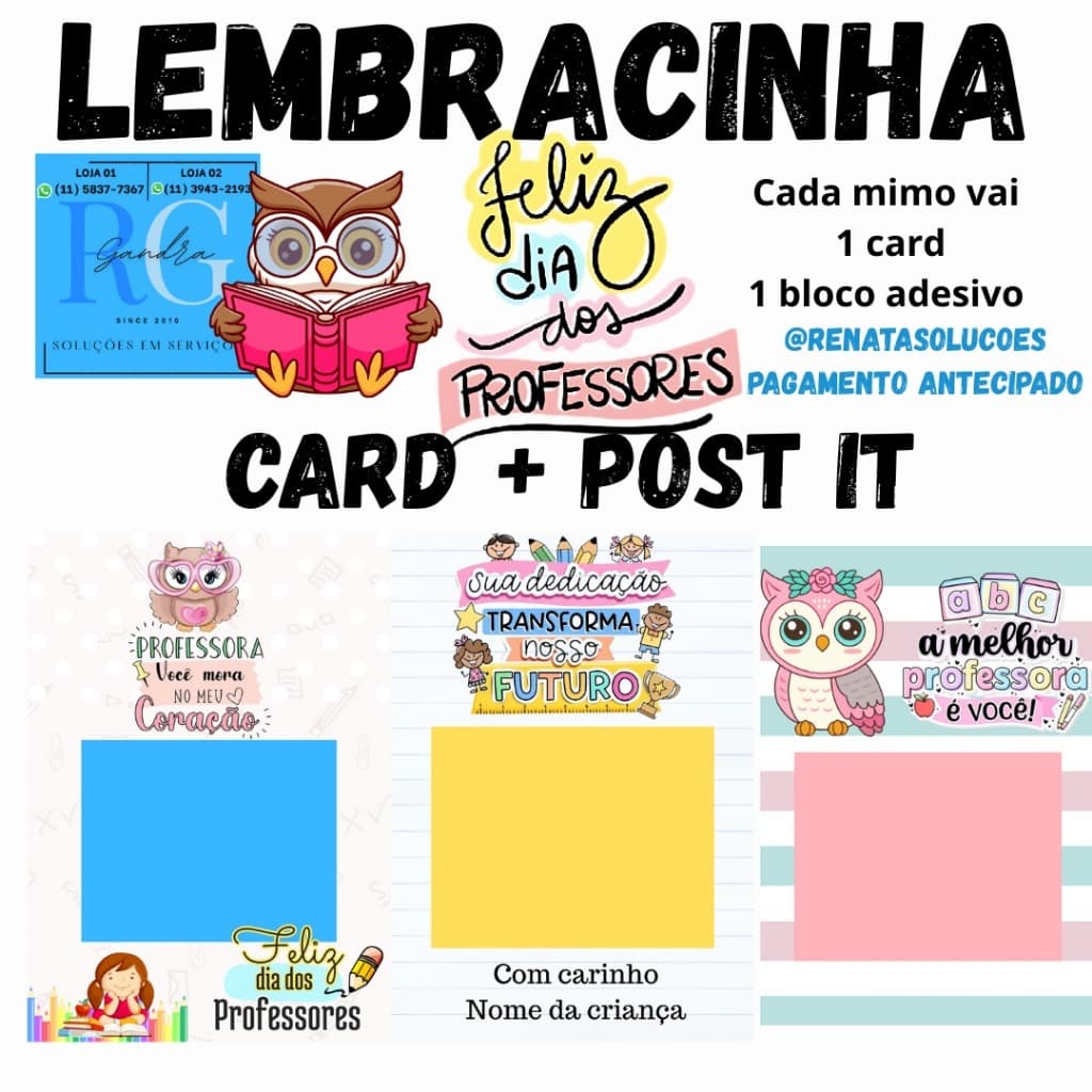 Lembracinha Professores dia dos professores Post-it caneta bombom lápis