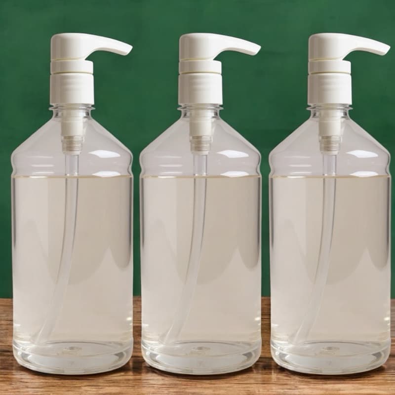 3 Frascos Pet 1 Litro vazio com Válvula Pump Alta Vazão 28/410 Shampoo Condicionador Álcool em Gel Amaciante Líquidos