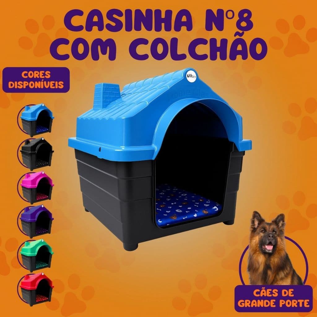 Casa Casinha Plástica N8 Cachorro Porte Grande Até 70kg Kit Com Colchonete Caminha Pet