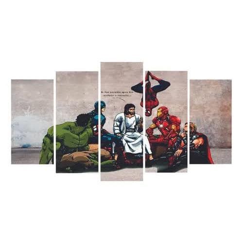 Quadros Decorativo 5 peças Decoração Sala Quarto Mosacio MDF Alta Resoluçao OS HEROIS JUNTO COM O MAIOR HEROI JESUS