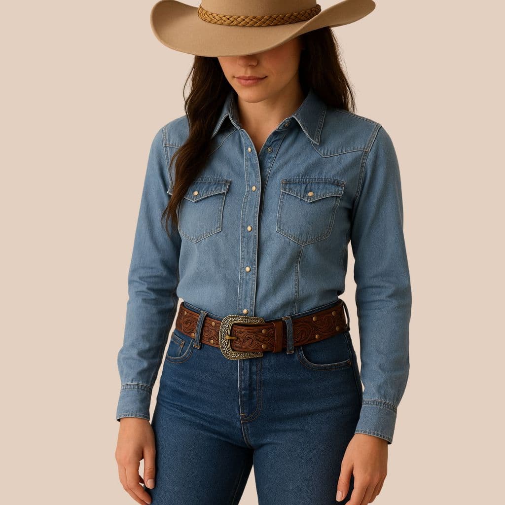 Cinto Coutry Feminino  Flor Havana em Couro Legitimo