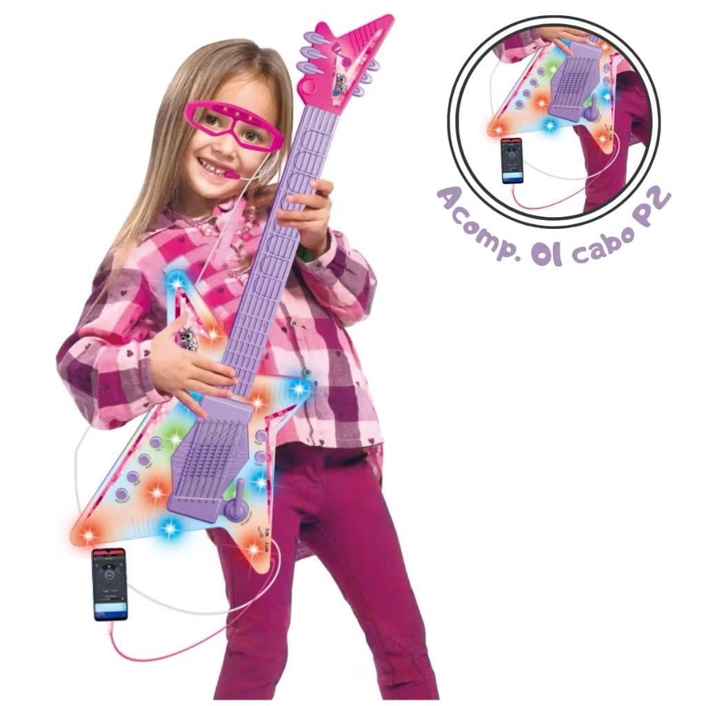 Guitarra Com Óculos Microfone Infantil Som E Luz Conecta Celular Rock  Dm Toys (DMT6822/DMT6823)