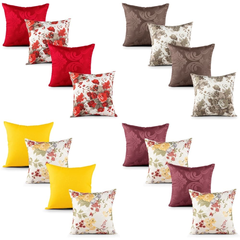 Kit 4 Almofadas 42x42 para Sofá com Enchimento 45x45 | Jacquard com Zíper | Estampadas e Lisas