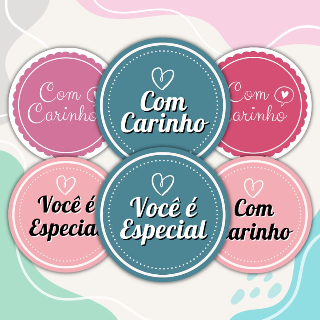 Kit 100 Adesivos Com Carinho Presente Embalagem Cliente Lembrancinha Decorativa