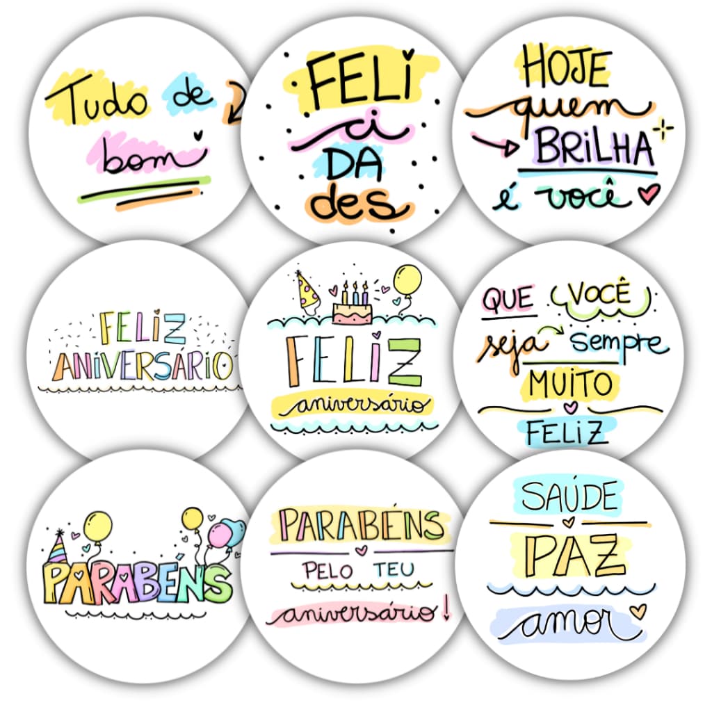 Kit 100 Adesivos Feliz Aniversário Parabéns Presente Embalagem Cliente