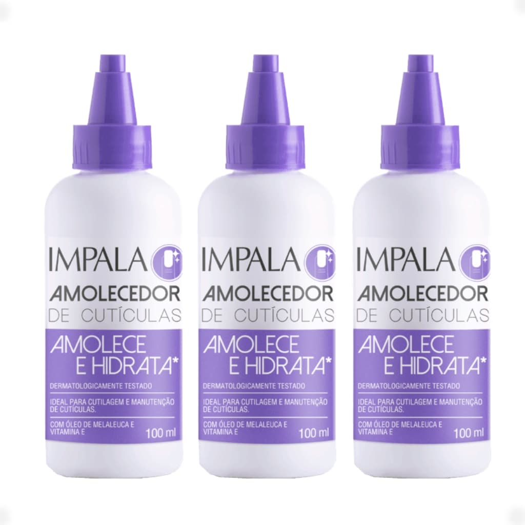 Kit com 3 unidades Amolecedor de Cutículas Impala 100ml