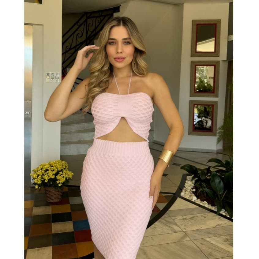 Conjunto saia mid e cropped Conjunto feminino Verão