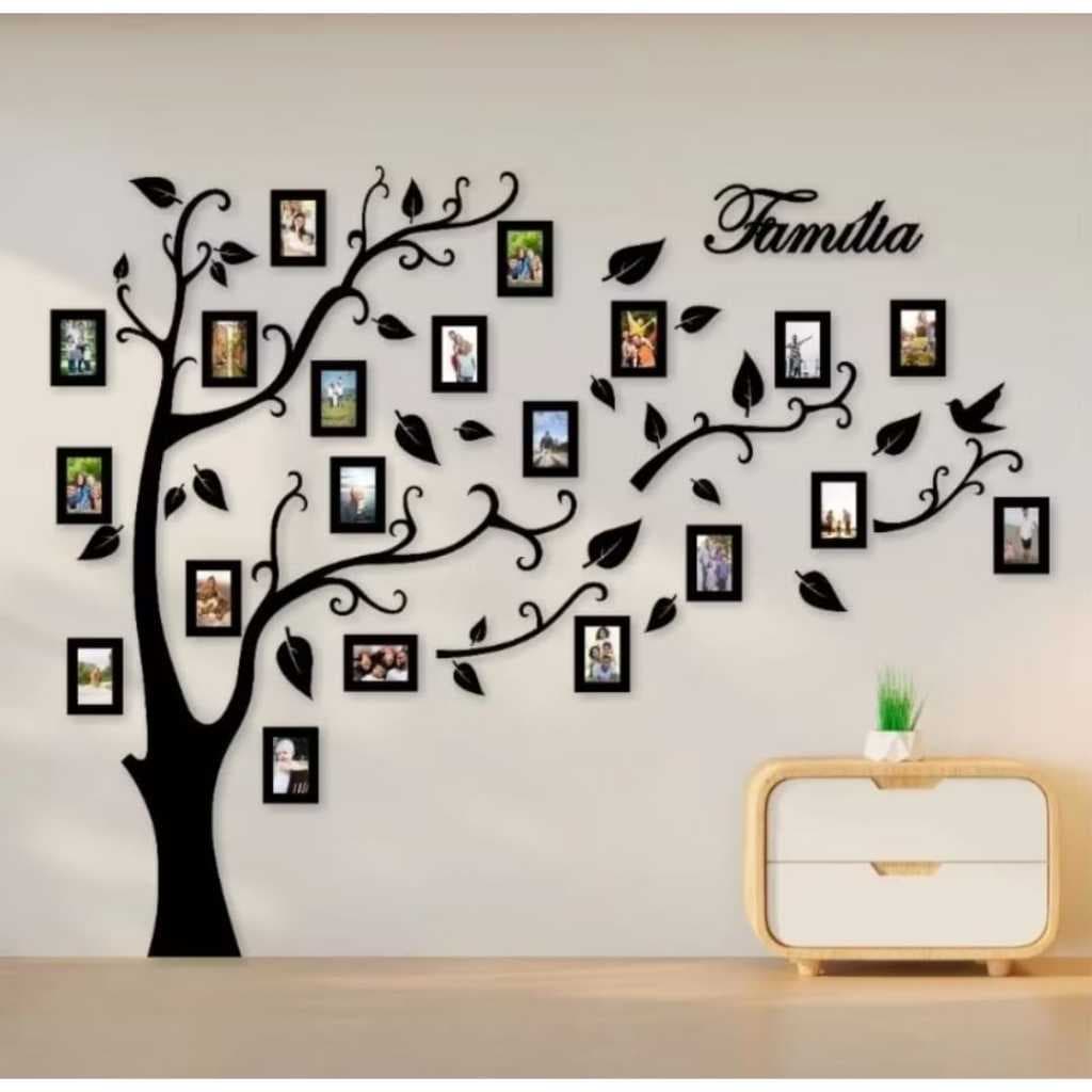 Arvore Familia Genealógica 20 fotos em MDF família 20 fotos molduras 10x15 folhas e passarinho