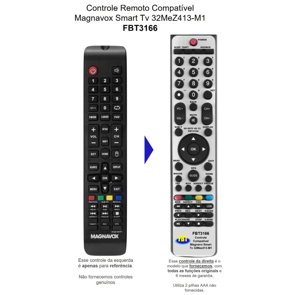 Controle Remoto Compatível Magnavox Smart Tv 32Mez413-M1 FBT3166