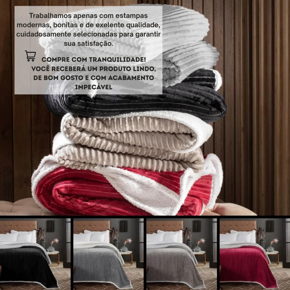 Cobertor Manta Casal Padrão Boreal Diamond Canelado Premium com Sherpa Plush Dupla face